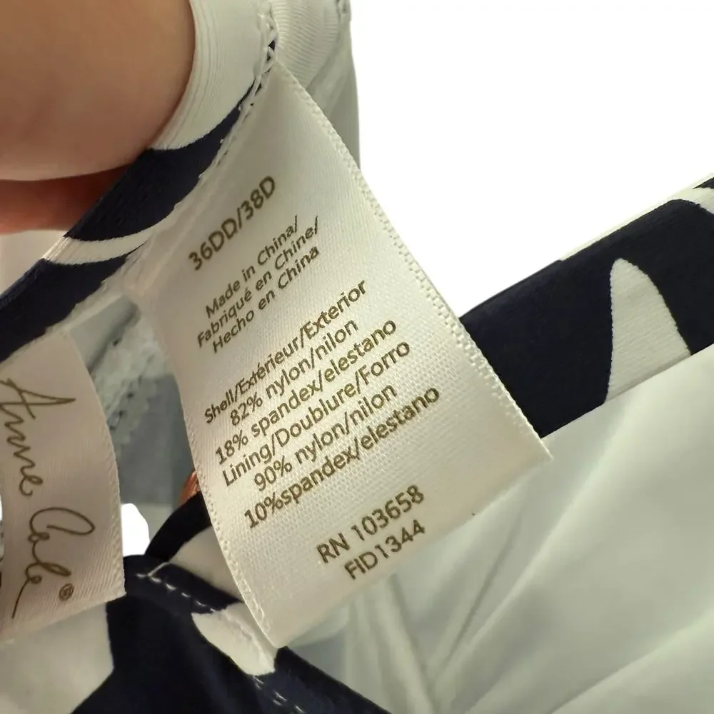 Anne Cole V-Wire Navy White Tropical Palm Print Tankini Swim Top 36DD/38D